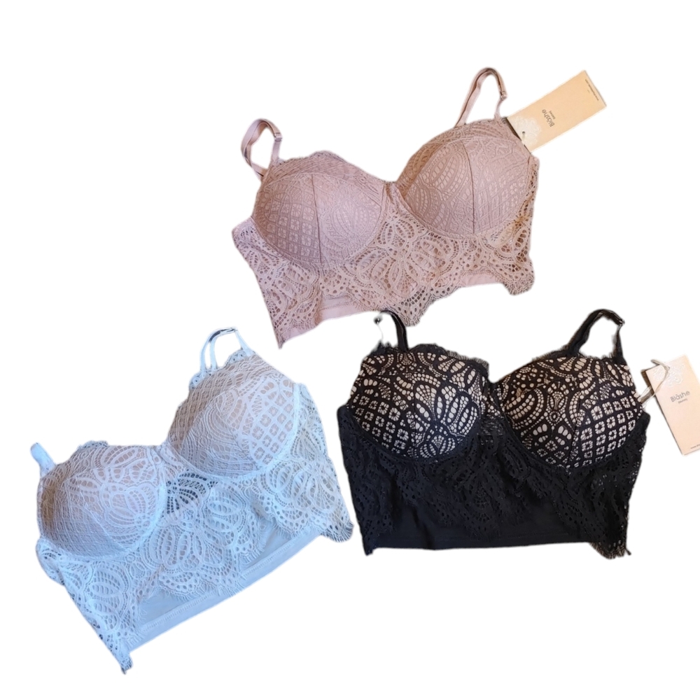 BALSHE - 3 NEW WITH TAGS Size Small Lace Fringe Adjustable Shelf Bra Super Sexy!